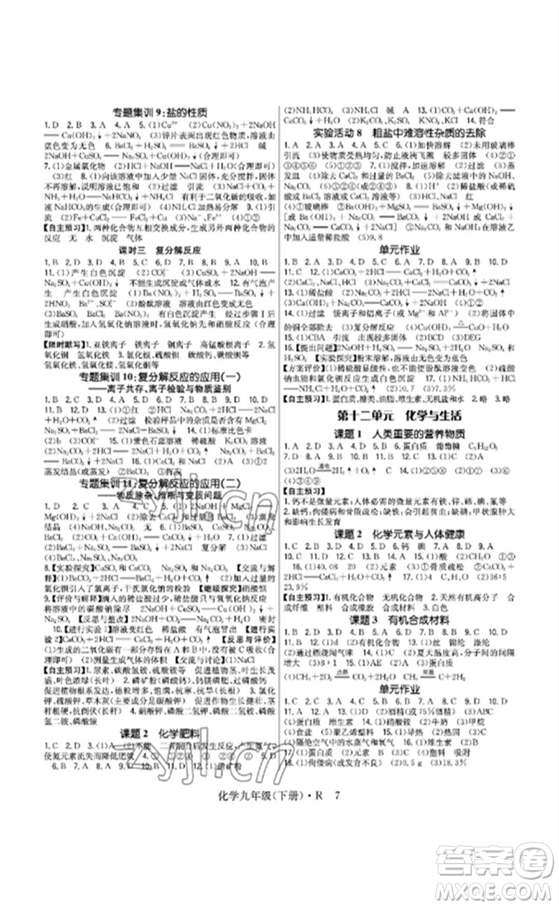 世界圖書出版公司2023高分突破課時(shí)達(dá)標(biāo)講練測九年級化學(xué)下冊人教版參考答案
