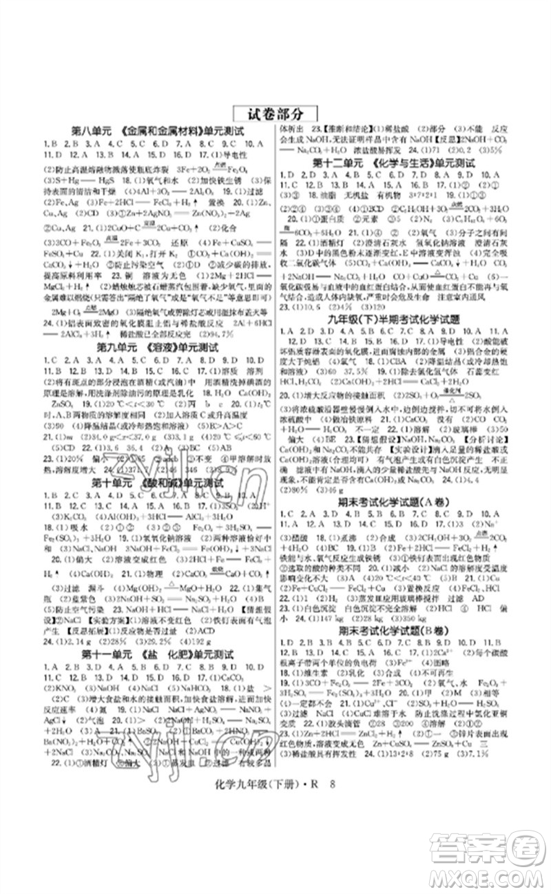 世界圖書出版公司2023高分突破課時(shí)達(dá)標(biāo)講練測九年級化學(xué)下冊人教版參考答案