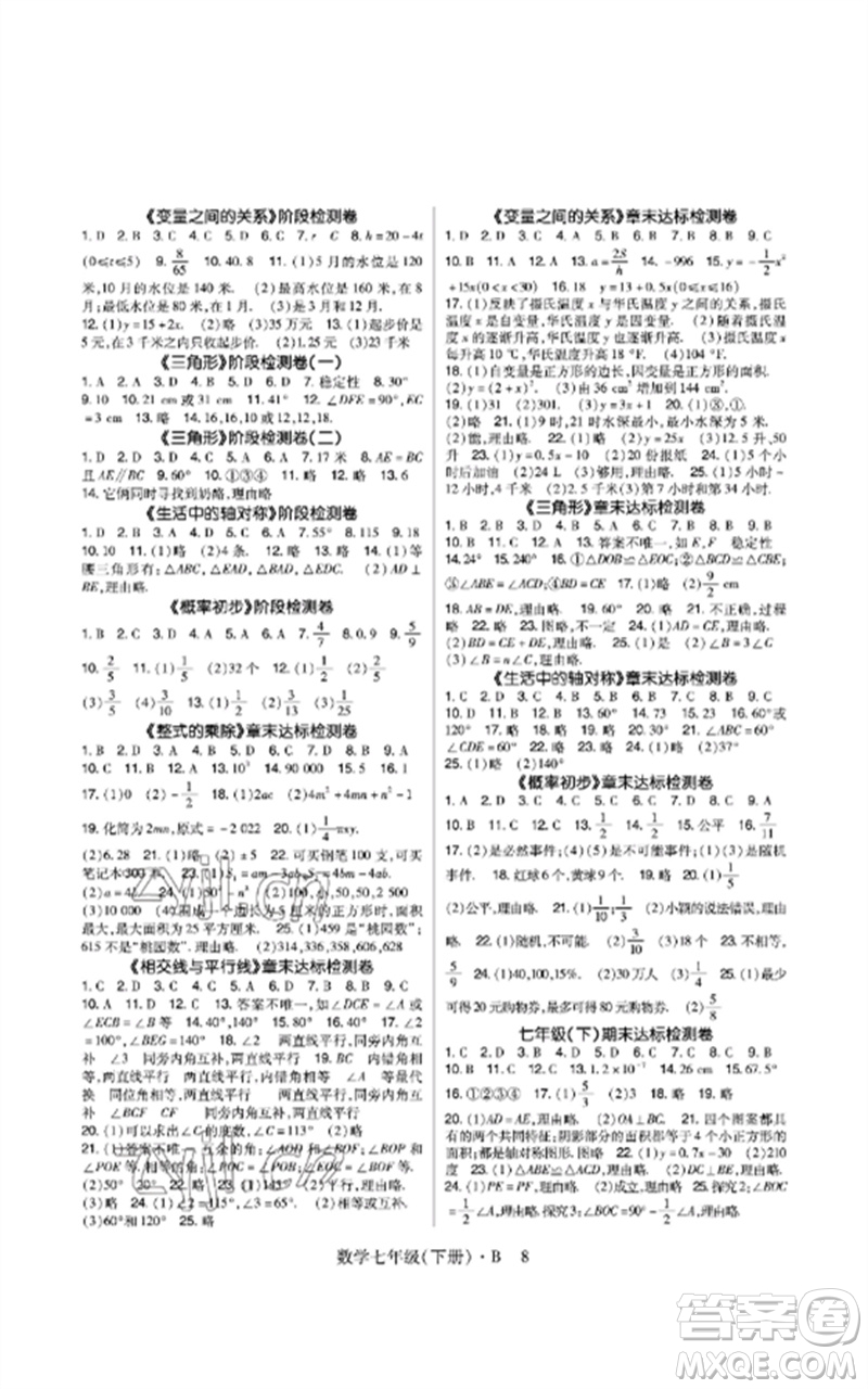 世界圖書出版公司2023高分突破課時達標(biāo)講練測七年級數(shù)學(xué)下冊北師大版參考答案