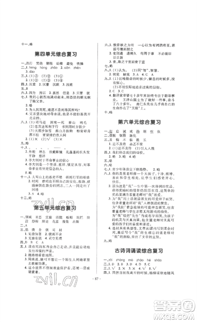 延邊教育出版社2023高分突破創(chuàng)優(yōu)100六年級(jí)語(yǔ)文下冊(cè)人教版參考答案