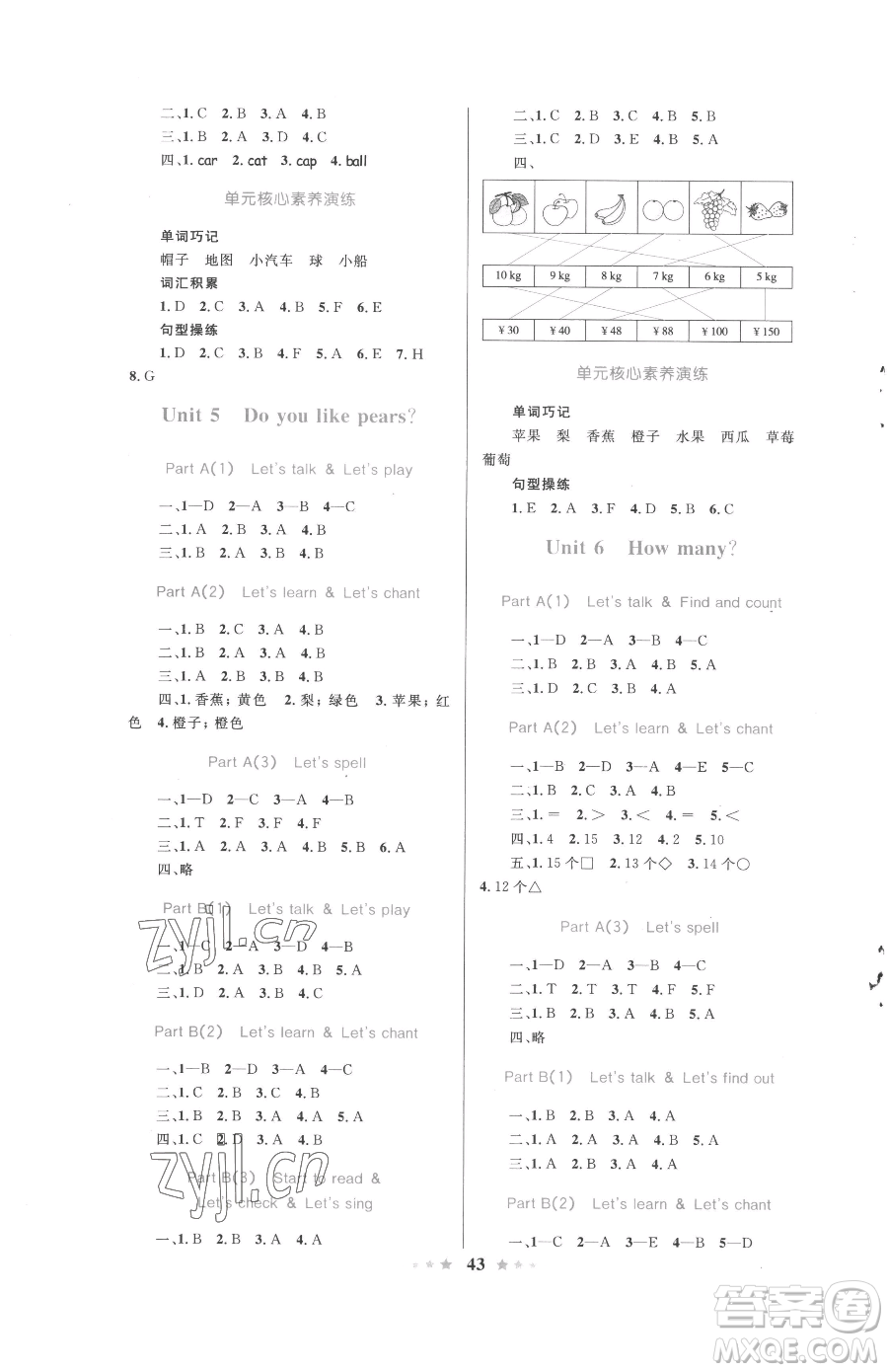 知識出版社2023小學(xué)同步測控全優(yōu)設(shè)計超人天天練三年級下冊英語人教版參考答案