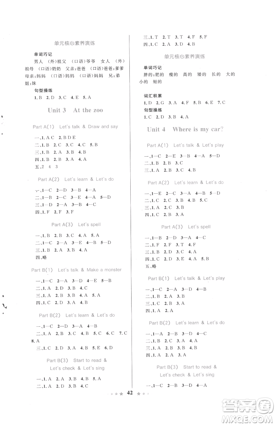 知識出版社2023小學(xué)同步測控全優(yōu)設(shè)計超人天天練三年級下冊英語人教版參考答案