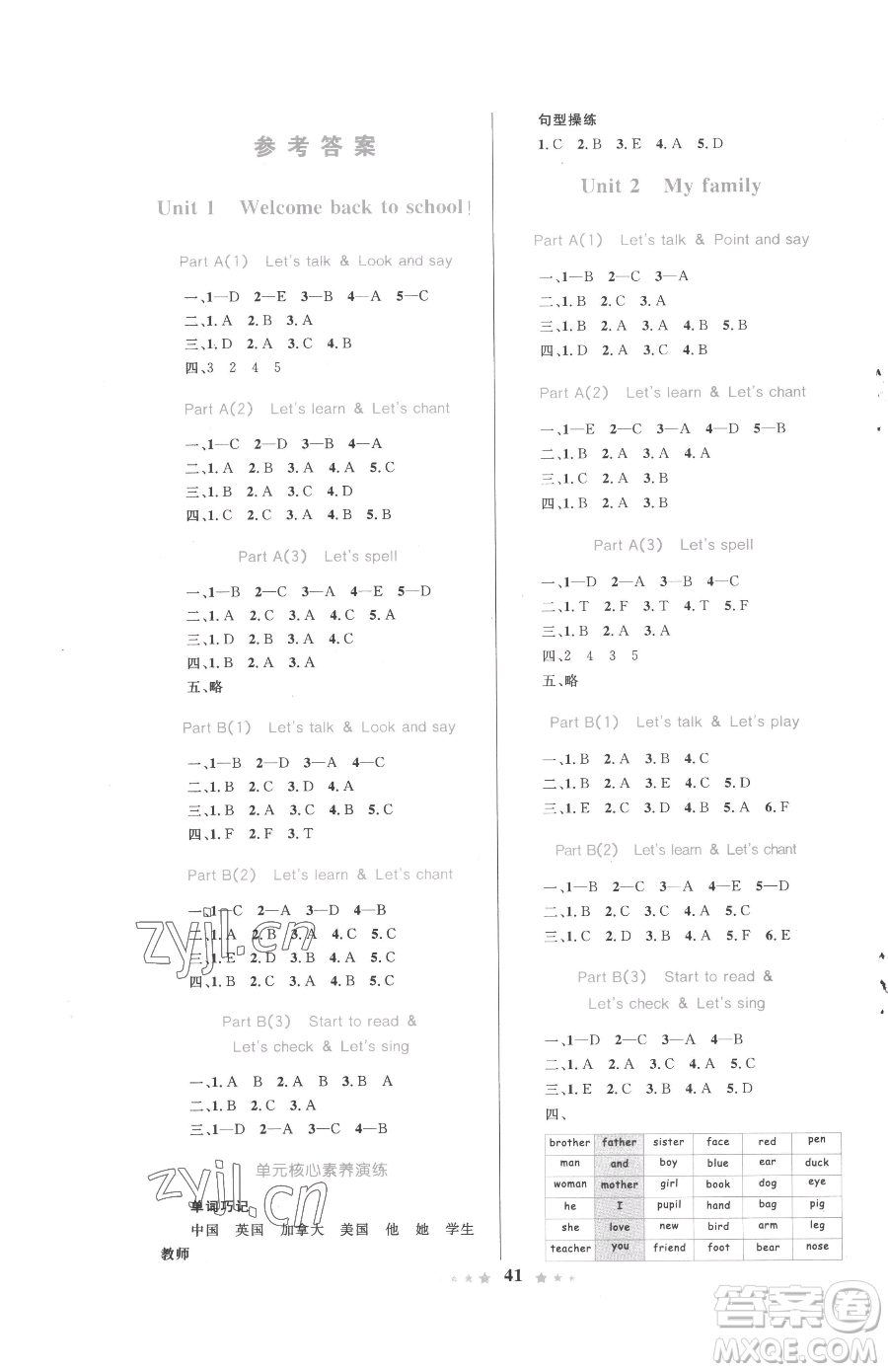 知識出版社2023小學(xué)同步測控全優(yōu)設(shè)計超人天天練三年級下冊英語人教版參考答案