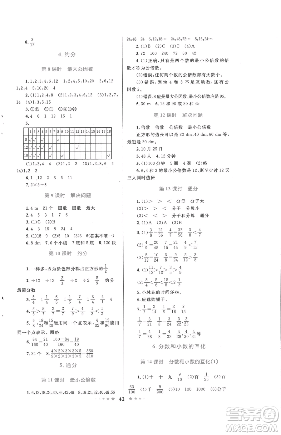 知識出版社2023小學(xué)同步測控全優(yōu)設(shè)計(jì)超人天天練五年級下冊數(shù)學(xué)人教版參考答案