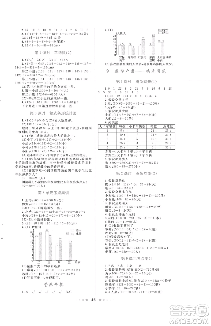 知識出版社2023小學(xué)同步測控全優(yōu)設(shè)計超人天天練四年級下冊數(shù)學(xué)人教版參考答案