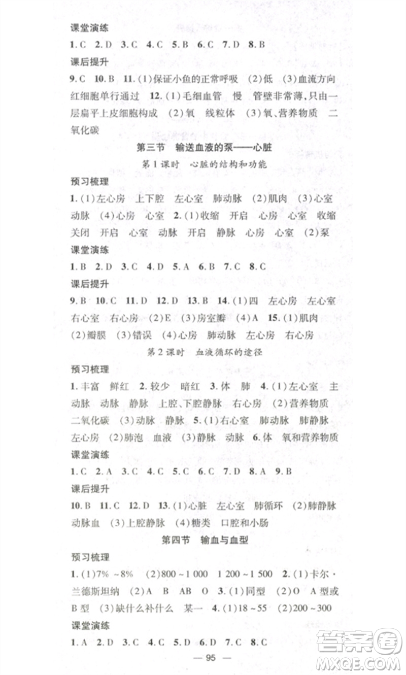 江西教育出版社2023精英新課堂三點(diǎn)分層作業(yè)七年級生物下冊人教版參考答案