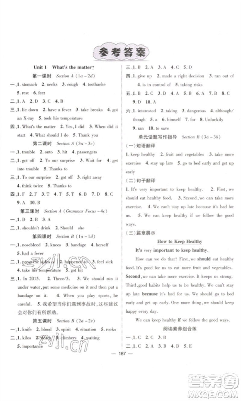 江西教育出版社2023精英新課堂三點(diǎn)分層作業(yè)八年級(jí)英語(yǔ)下冊(cè)人教版參考答案