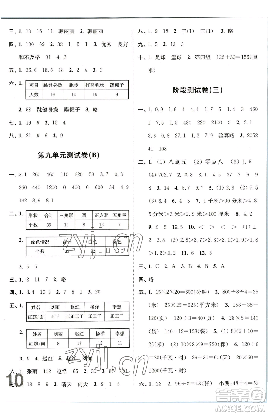 東南大學(xué)出版社2023江蘇密卷三年級(jí)下冊(cè)數(shù)學(xué)江蘇版參考答案
