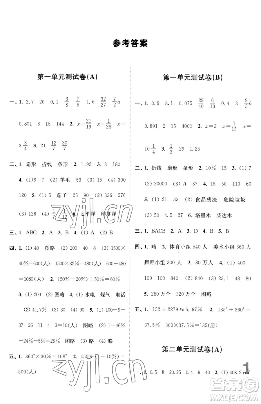 東南大學(xué)出版社2023江蘇密卷六年級下冊數(shù)學(xué)江蘇版參考答案