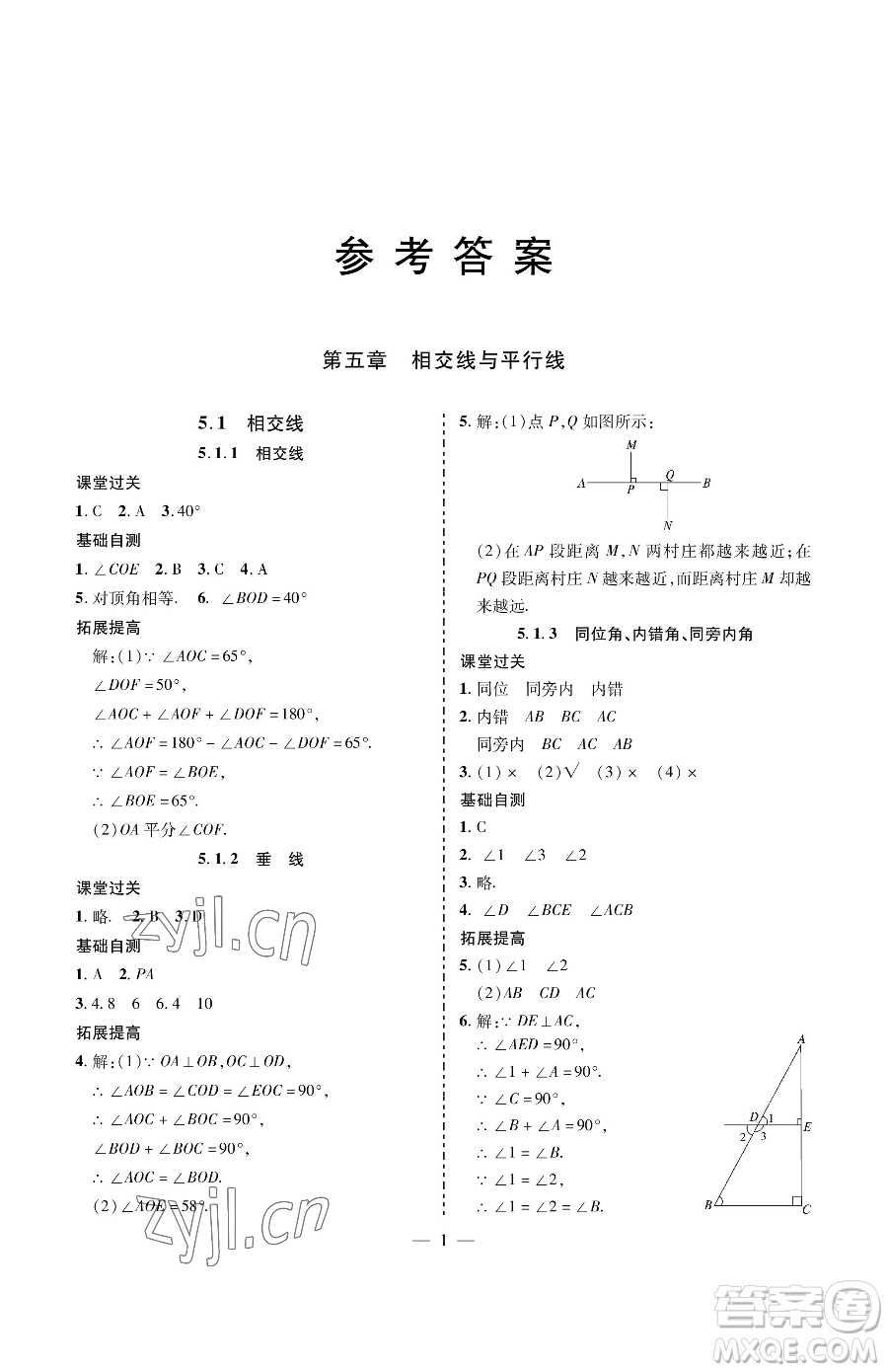 青島出版社2023新課堂同步學(xué)習(xí)與探究七年級(jí)下冊(cè)數(shù)學(xué)人教版金鄉(xiāng)專版參考答案