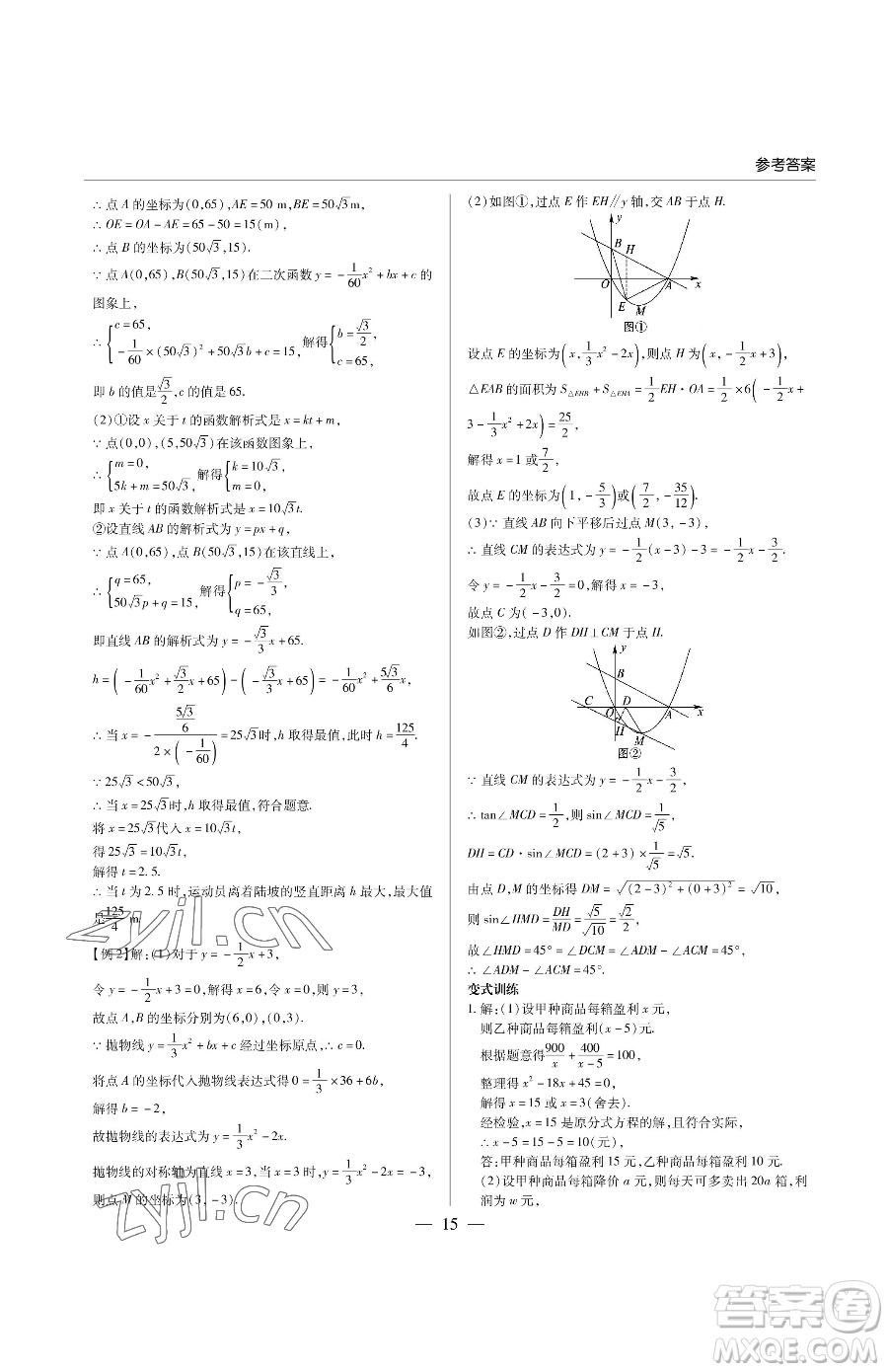 青島出版社2023新課堂同步學(xué)習(xí)與探究九年級下冊數(shù)學(xué)人教版金鄉(xiāng)專版參考答案