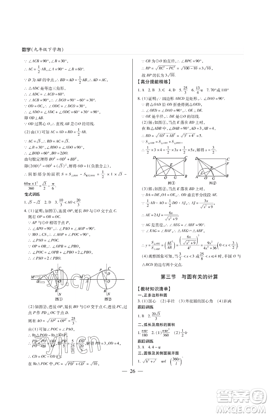 青島出版社2023新課堂同步學(xué)習(xí)與探究九年級下冊數(shù)學(xué)人教版金鄉(xiāng)專版參考答案