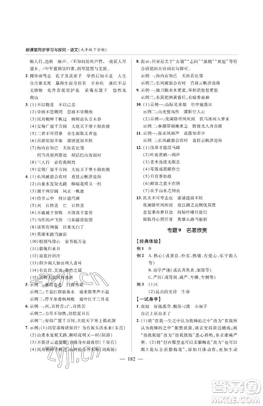 青島出版社2023新課堂同步學(xué)習(xí)與探究九年級(jí)下冊語文人教版金鄉(xiāng)專版參考答案