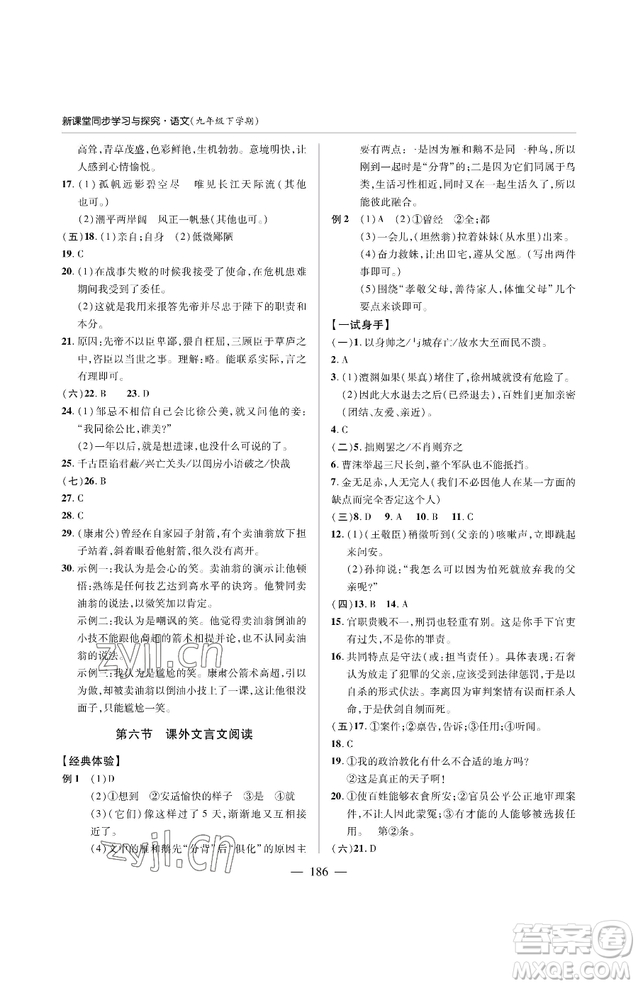 青島出版社2023新課堂同步學(xué)習(xí)與探究九年級(jí)下冊語文人教版金鄉(xiāng)專版參考答案