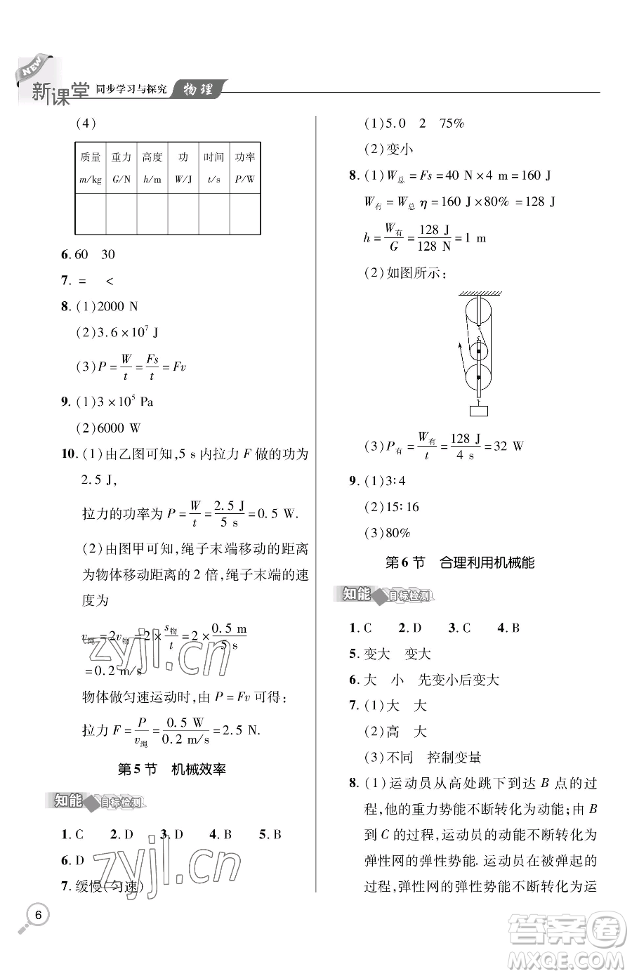 青島出版社2023新課堂同步學(xué)習(xí)與探究八年級下冊物理人教版金鄉(xiāng)專版參考答案