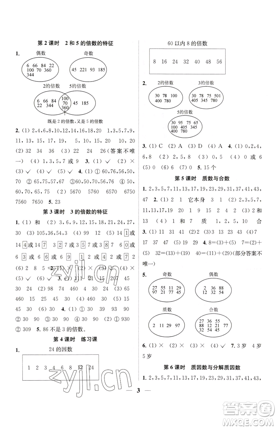 江蘇鳳凰美術(shù)出版社2023隨堂練1+2五年級下冊數(shù)學江蘇版參考答案