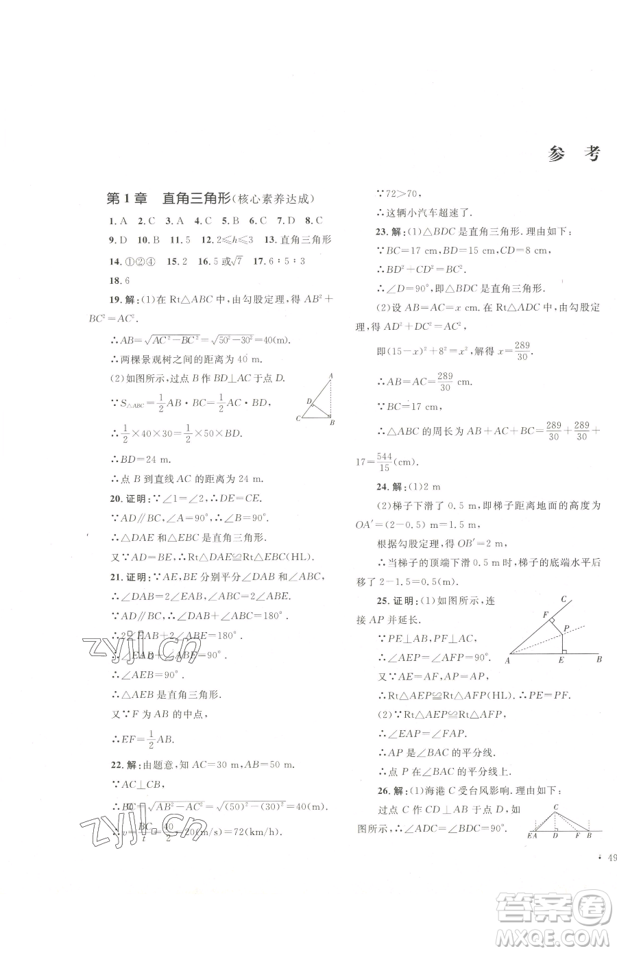 湖南教育出版社2023學科素養(yǎng)與能力提升八年級下冊數(shù)學湘教版參考答案