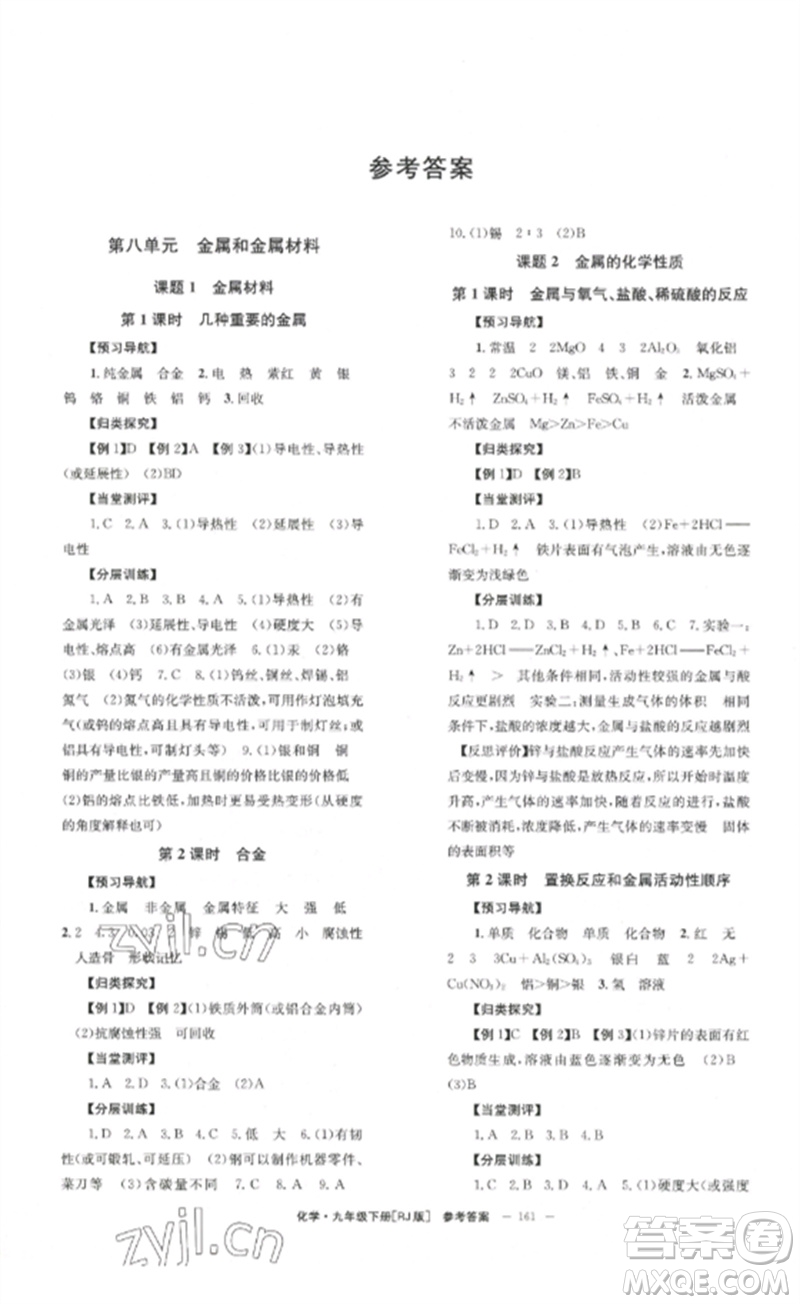 北京時代華文書局2023全效學習學業(yè)評價方案九年級化學下冊人教版參考答案