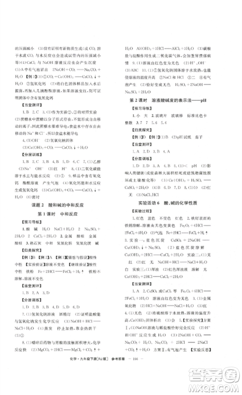 北京時代華文書局2023全效學習學業(yè)評價方案九年級化學下冊人教版參考答案