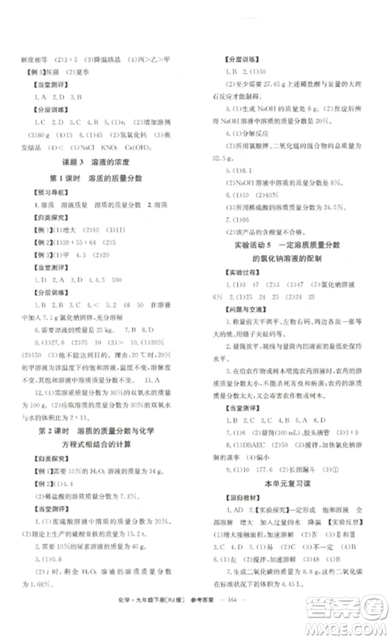 北京時代華文書局2023全效學習學業(yè)評價方案九年級化學下冊人教版參考答案