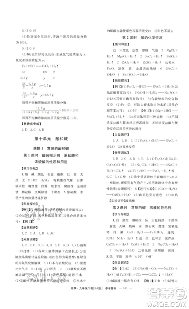 北京時代華文書局2023全效學習學業(yè)評價方案九年級化學下冊人教版參考答案