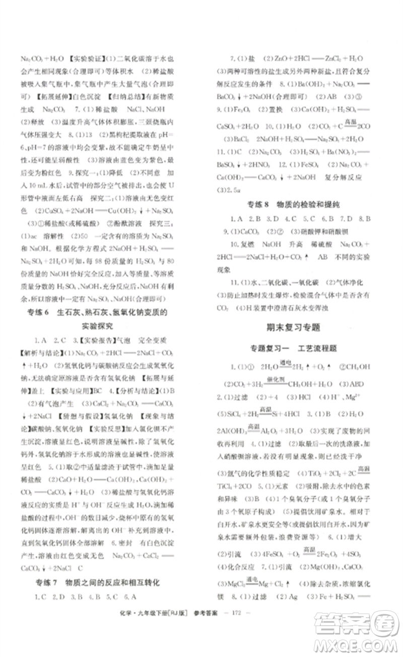 北京時代華文書局2023全效學習學業(yè)評價方案九年級化學下冊人教版參考答案