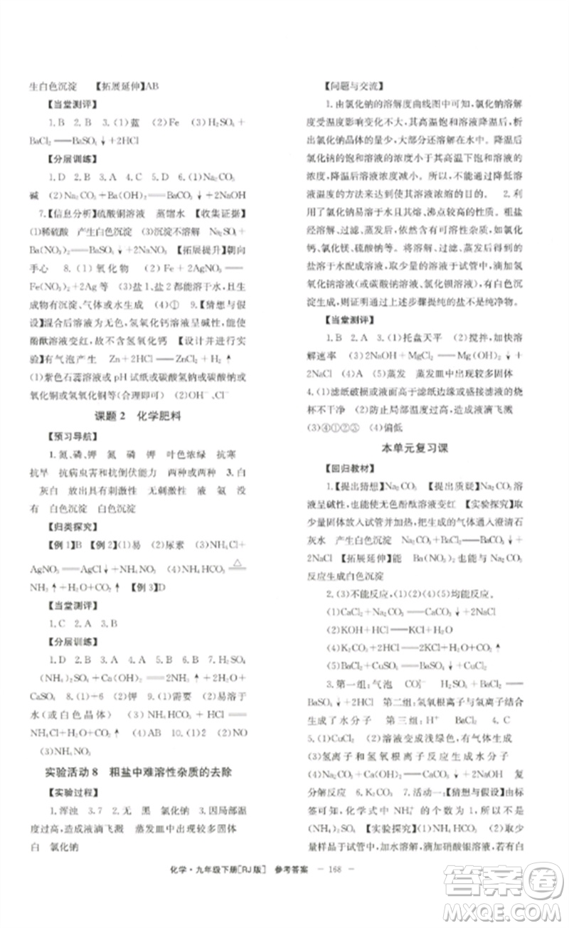 北京時代華文書局2023全效學習學業(yè)評價方案九年級化學下冊人教版參考答案