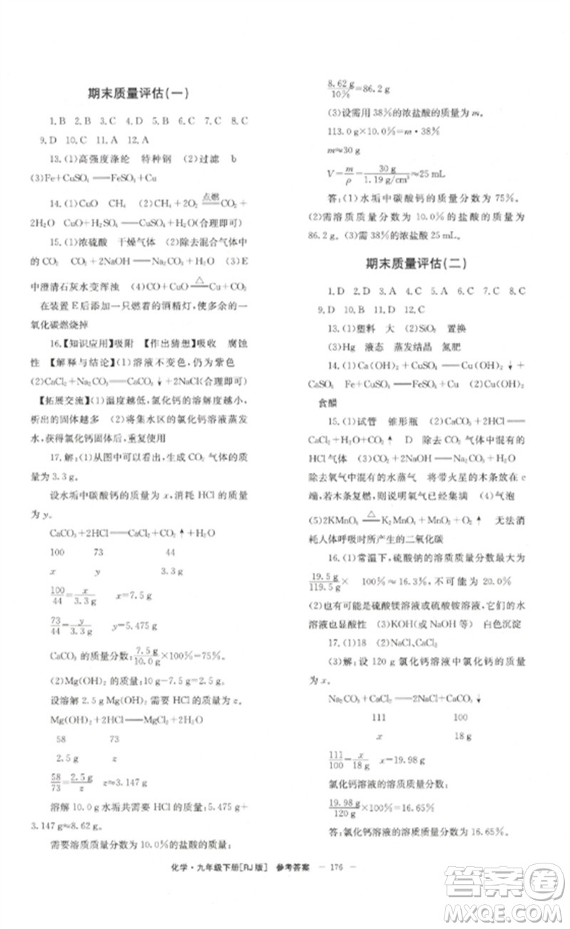 北京時代華文書局2023全效學習學業(yè)評價方案九年級化學下冊人教版參考答案
