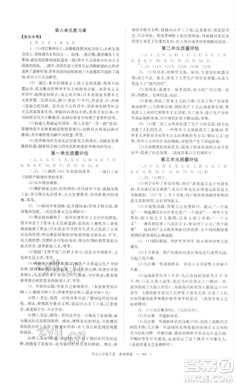 北京時代華文書局2023全效學習學業(yè)評價方案九年級世界歷史下冊人教版參考答案