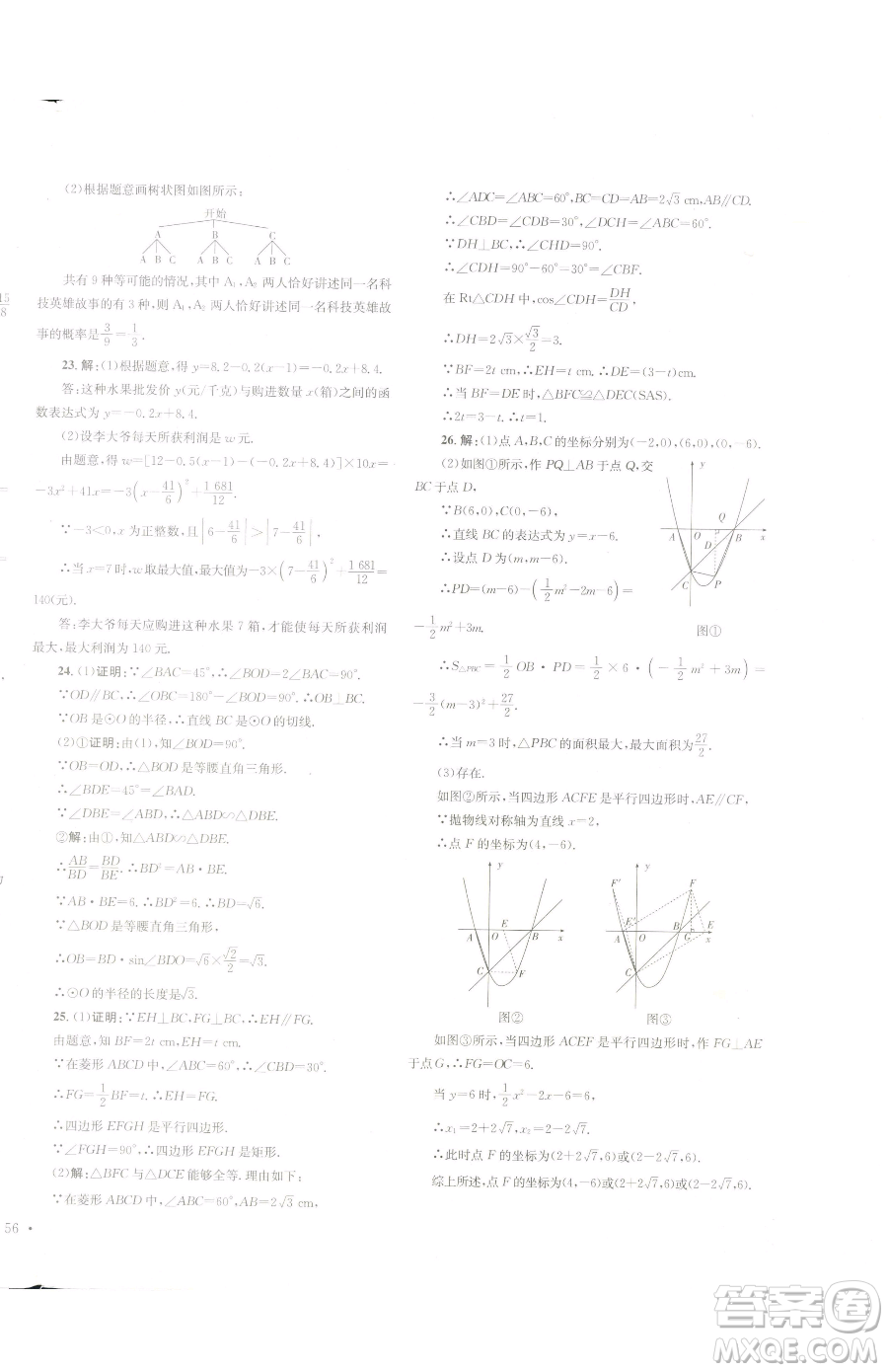 湖南教育出版社2023學科素養(yǎng)與能力提升九年級下冊數(shù)學湘教版參考答案