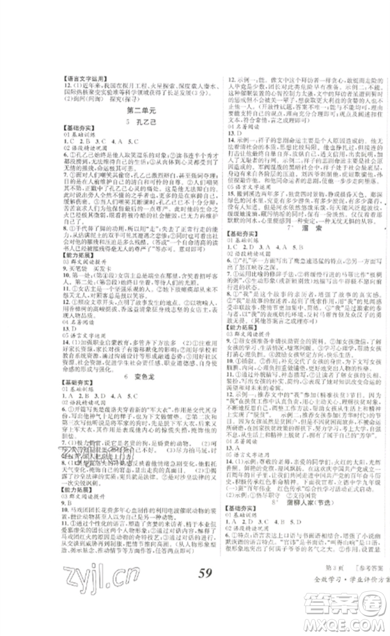 北京時(shí)代華文書(shū)局2023全效學(xué)習(xí)學(xué)業(yè)評(píng)價(jià)方案九年級(jí)語(yǔ)文下冊(cè)人教版參考答案