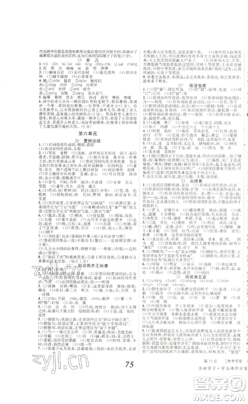 北京時(shí)代華文書(shū)局2023全效學(xué)習(xí)學(xué)業(yè)評(píng)價(jià)方案九年級(jí)語(yǔ)文下冊(cè)人教版參考答案