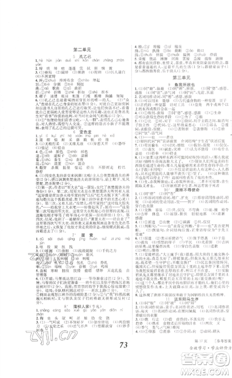 北京時(shí)代華文書(shū)局2023全效學(xué)習(xí)學(xué)業(yè)評(píng)價(jià)方案九年級(jí)語(yǔ)文下冊(cè)人教版參考答案