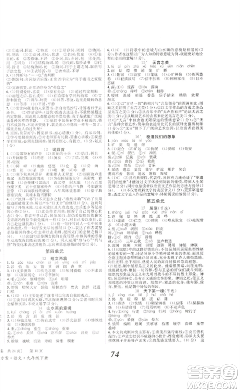 北京時(shí)代華文書(shū)局2023全效學(xué)習(xí)學(xué)業(yè)評(píng)價(jià)方案九年級(jí)語(yǔ)文下冊(cè)人教版參考答案
