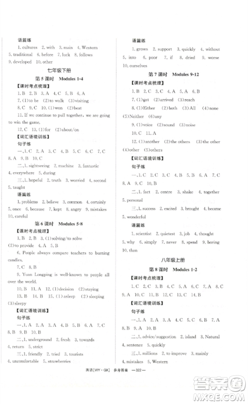湖南師范大學(xué)出版社2023全效學(xué)習(xí)中考學(xué)練測九年級英語外研版廣西專版參考答案