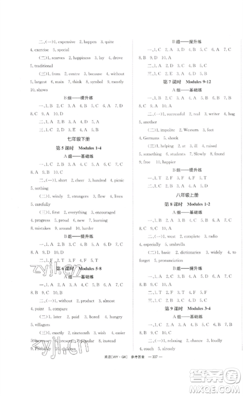 湖南師范大學(xué)出版社2023全效學(xué)習(xí)中考學(xué)練測九年級英語外研版廣西專版參考答案