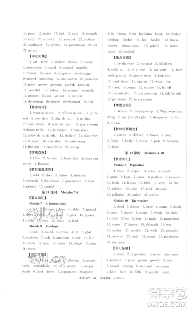 湖南師范大學(xué)出版社2023全效學(xué)習(xí)中考學(xué)練測九年級英語外研版廣西專版參考答案