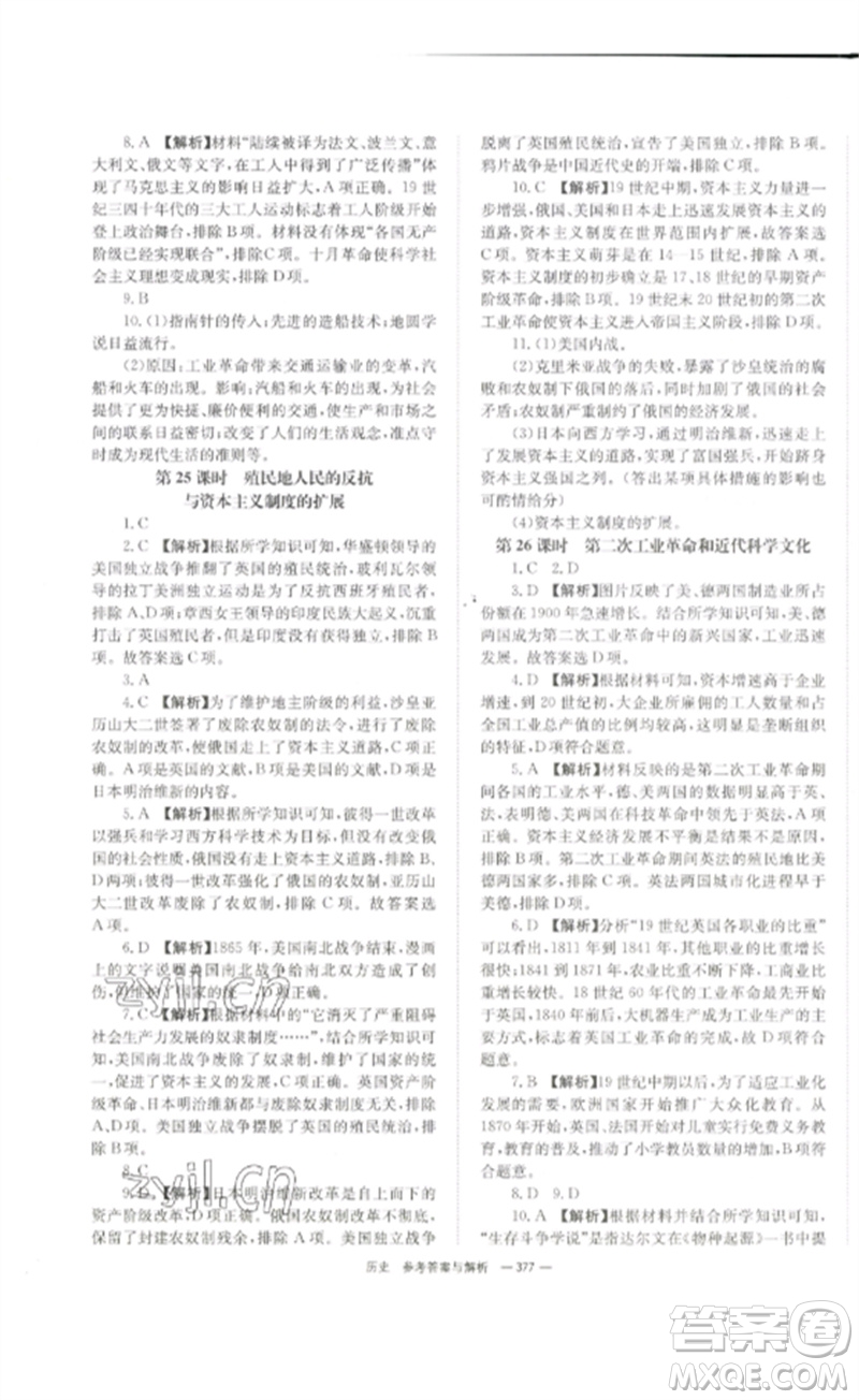 湖南師范大學(xué)出版社2023全效學(xué)習(xí)中考學(xué)練測(cè)九年級(jí)歷史人教版參考答案