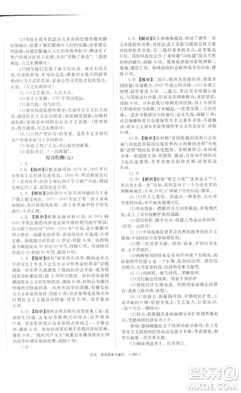 湖南師范大學(xué)出版社2023全效學(xué)習(xí)中考學(xué)練測(cè)九年級(jí)歷史人教版參考答案