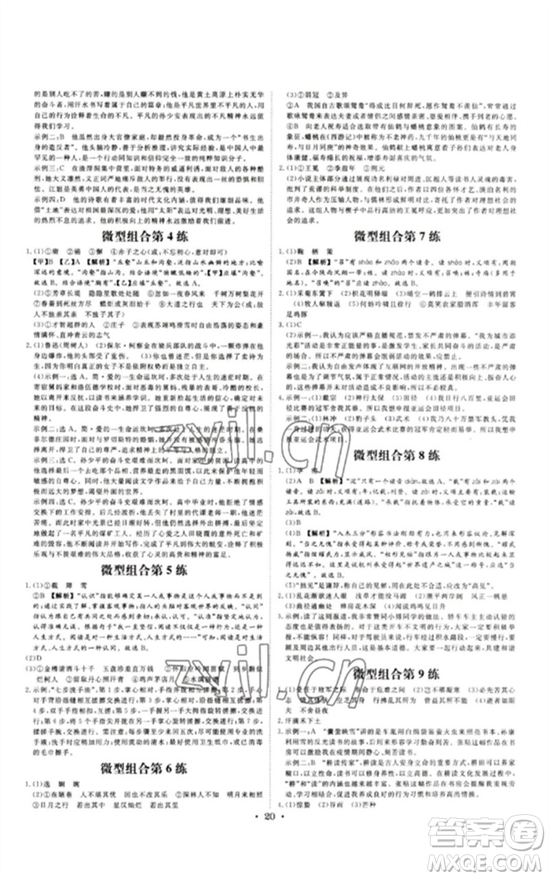 光明日報出版社2023全效學習中考學練測九年級語文通用版浙江專版參考答案