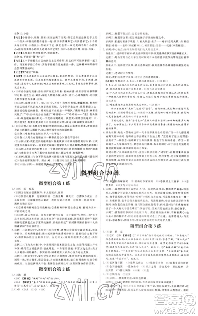 光明日報出版社2023全效學習中考學練測九年級語文通用版浙江專版參考答案