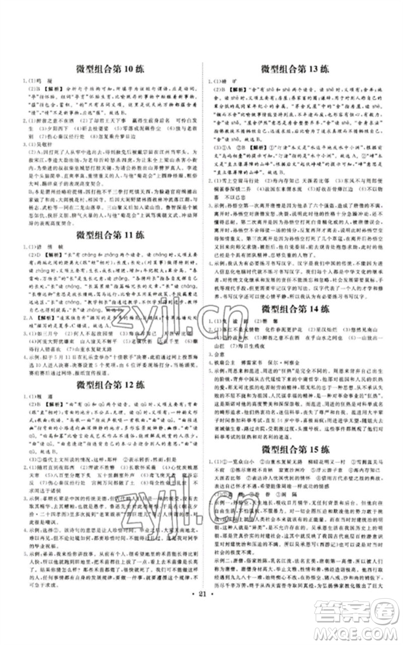 光明日報出版社2023全效學習中考學練測九年級語文通用版浙江專版參考答案