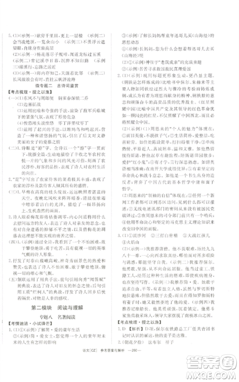 湖南師范大學(xué)出版社2023全效學(xué)習(xí)中考學(xué)練測九年級語文人教版郴州專版參考答案