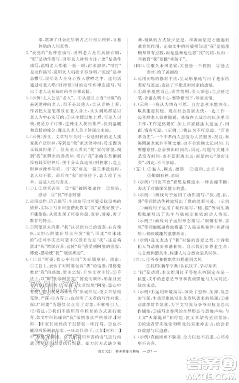 湖南師范大學(xué)出版社2023全效學(xué)習(xí)中考學(xué)練測九年級語文人教版郴州專版參考答案