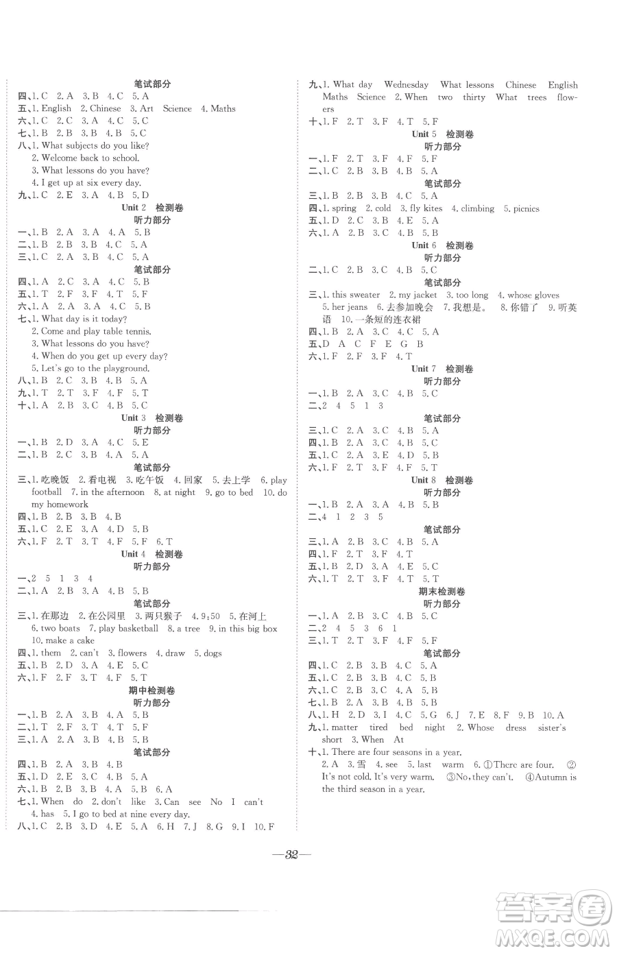 合肥工業(yè)大學(xué)出版社2023快樂學(xué)習(xí)隨堂練四年級下冊英語譯林版參考答案