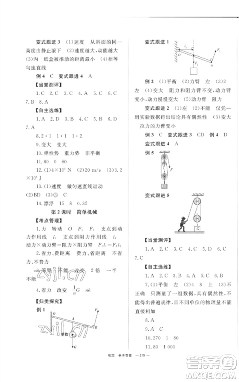 湖南師范大學(xué)出版社2023全效學(xué)習(xí)中考學(xué)練測九年級(jí)物理通用版參考答案