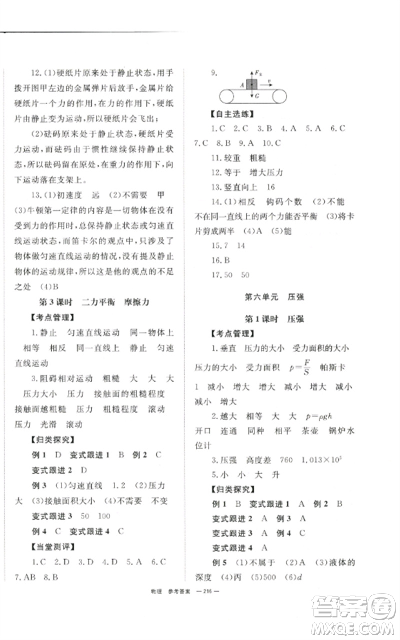 湖南師范大學(xué)出版社2023全效學(xué)習(xí)中考學(xué)練測九年級(jí)物理通用版參考答案
