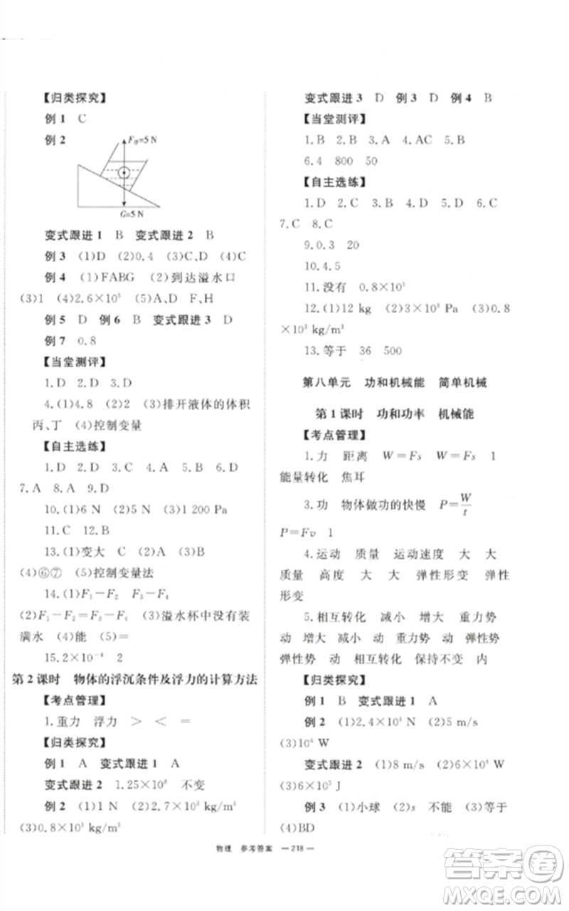 湖南師范大學(xué)出版社2023全效學(xué)習(xí)中考學(xué)練測九年級(jí)物理通用版參考答案