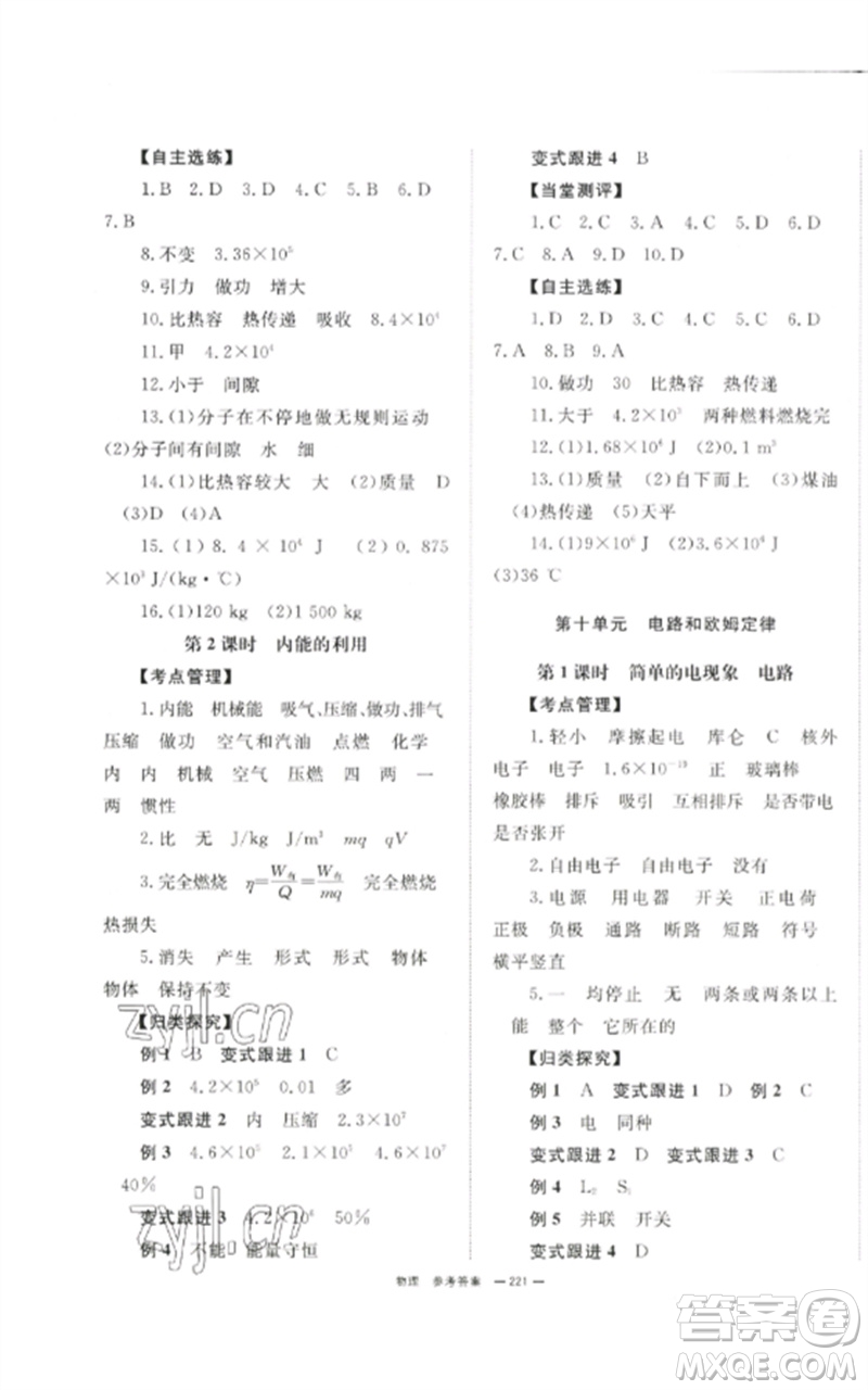 湖南師范大學(xué)出版社2023全效學(xué)習(xí)中考學(xué)練測九年級(jí)物理通用版參考答案