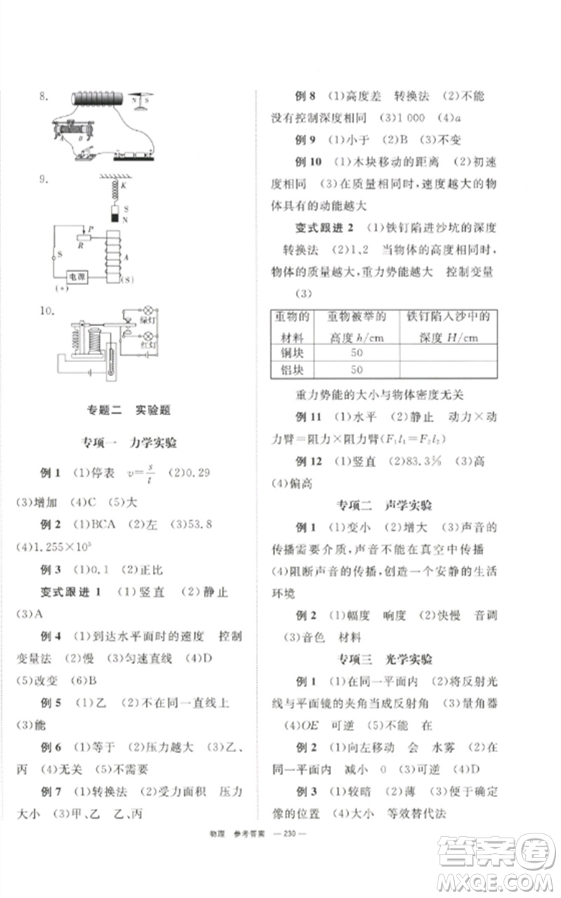 湖南師范大學(xué)出版社2023全效學(xué)習(xí)中考學(xué)練測九年級(jí)物理通用版參考答案